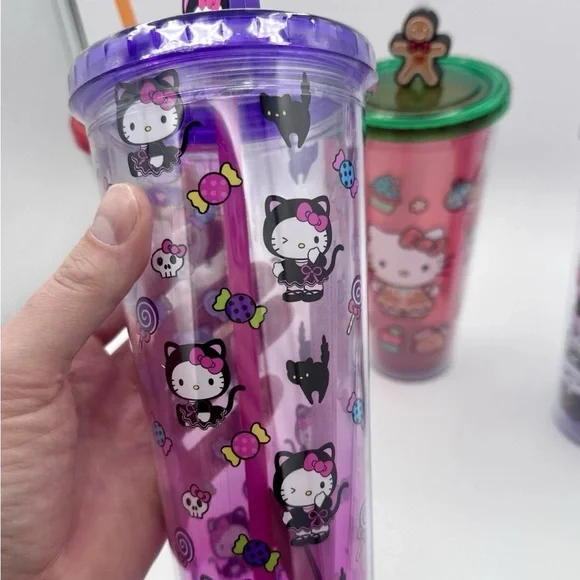 LOT OF 5 Hello Kitty Tumbler Cups New Gift Christmas Halloween Sanrio Cartoon - Picture 5 of 12